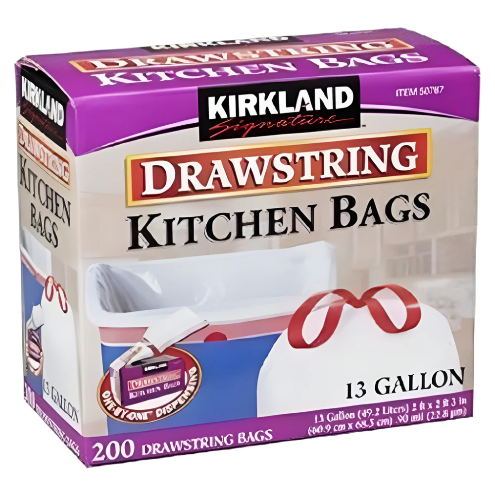 Kirkland 13 Gallon (1 Box) Drawstring Kitchen Trash Bag (White) - 1 Box
